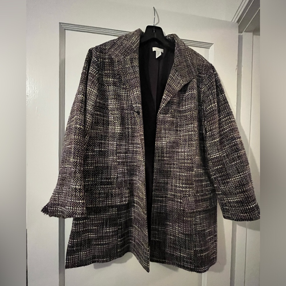 Chico’s Brown Jacket with Subtle Purple Detailing – Size 2 | Fall Staple